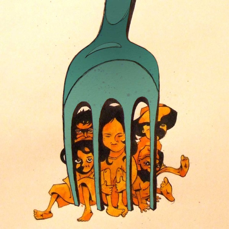 Illustrazione di IF Ivan Foresti per Amandla Altromercato commercio equo e solidale diritto al cibo su tshirt