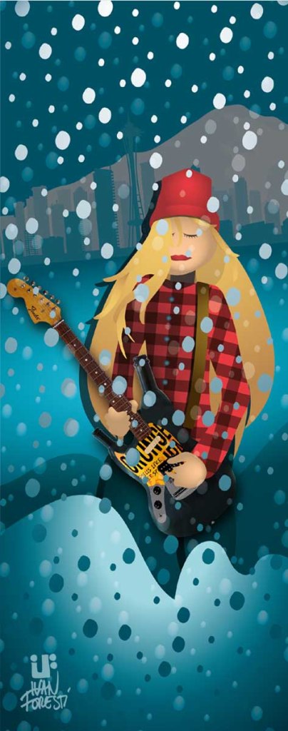 Illustrazione di IF Ivan Foresti su musica Grunge per music beer box