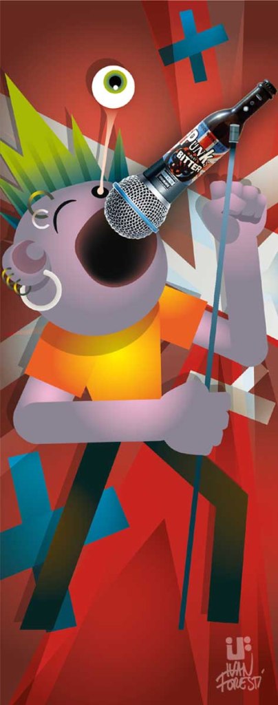 Illustrazione di IF Ivan Foresti su musica Punk per music beer box